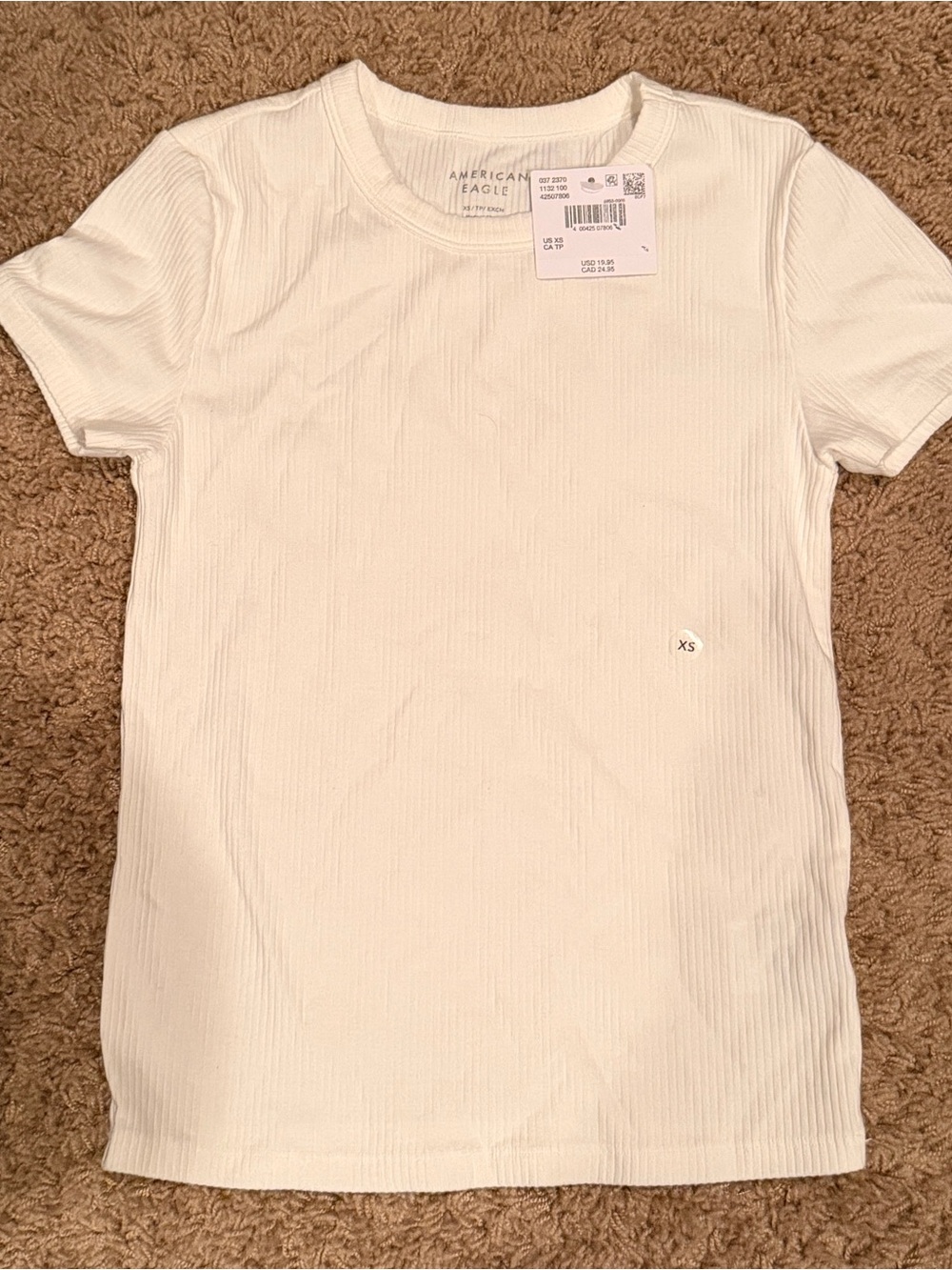 American Eagle Outfitters White Ribbed Crewneck Tee